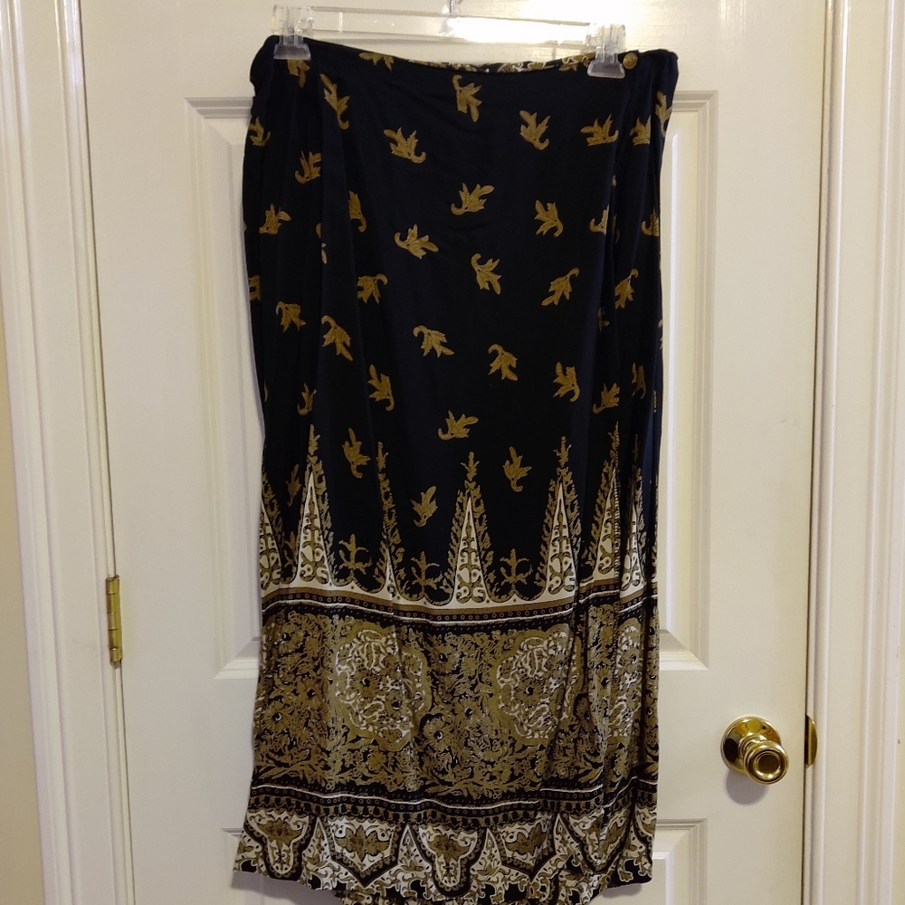L' Amadei Women's  Black Taupe Print Wrap Around Skirt Size 18